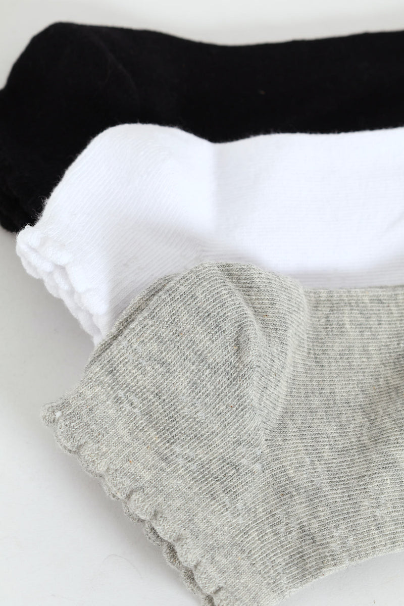3 Pack Low Cut Pointelle Socks - White/Grey/Black