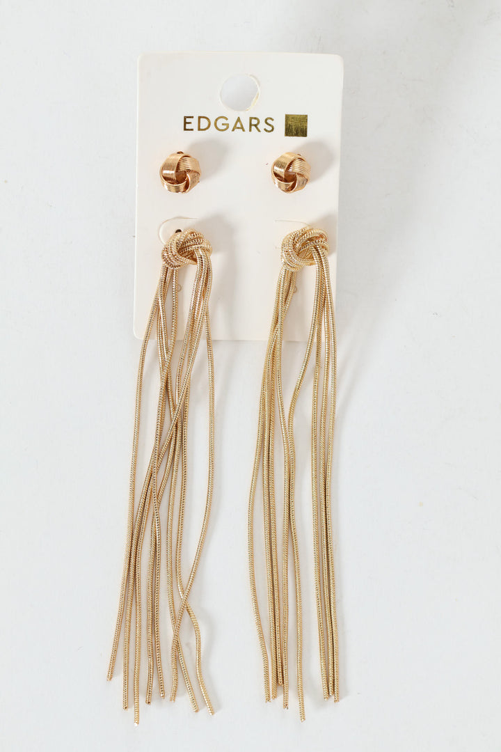 2 Pack Knot Stud & Tassel Earrings - Gold