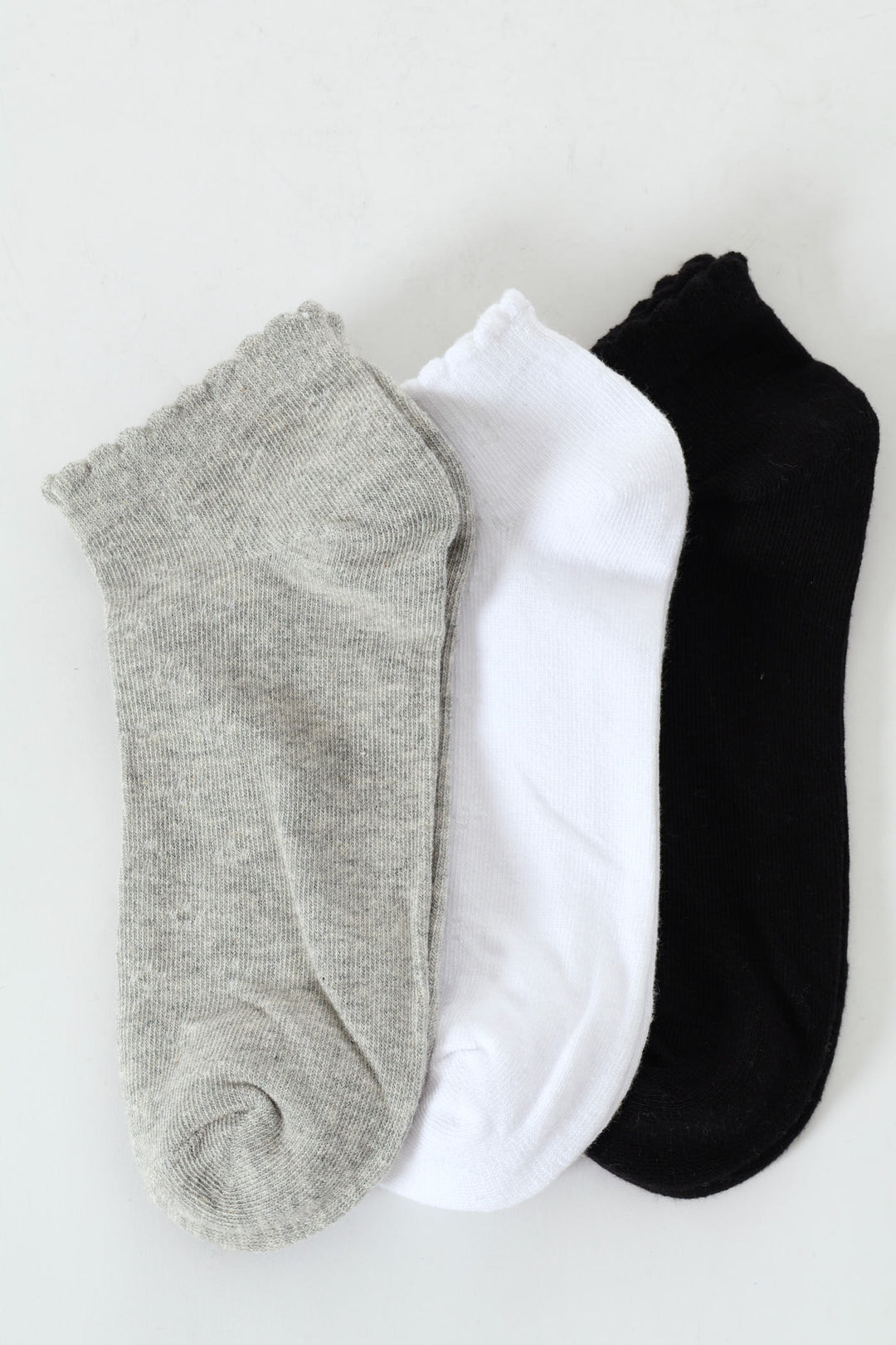 3 Pack Low Cut Pointelle Socks - White/Grey/Black
