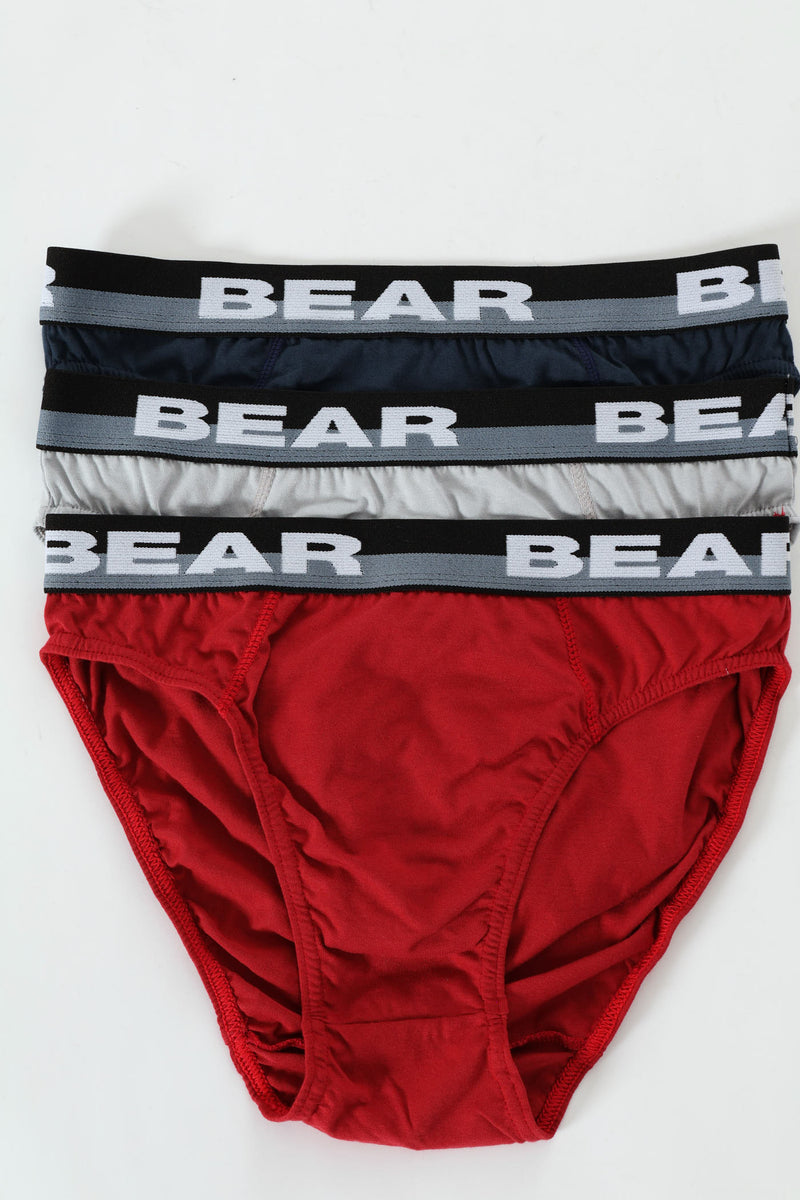 3 Pack Plain Mini Briefs - Grey/Navy/Red