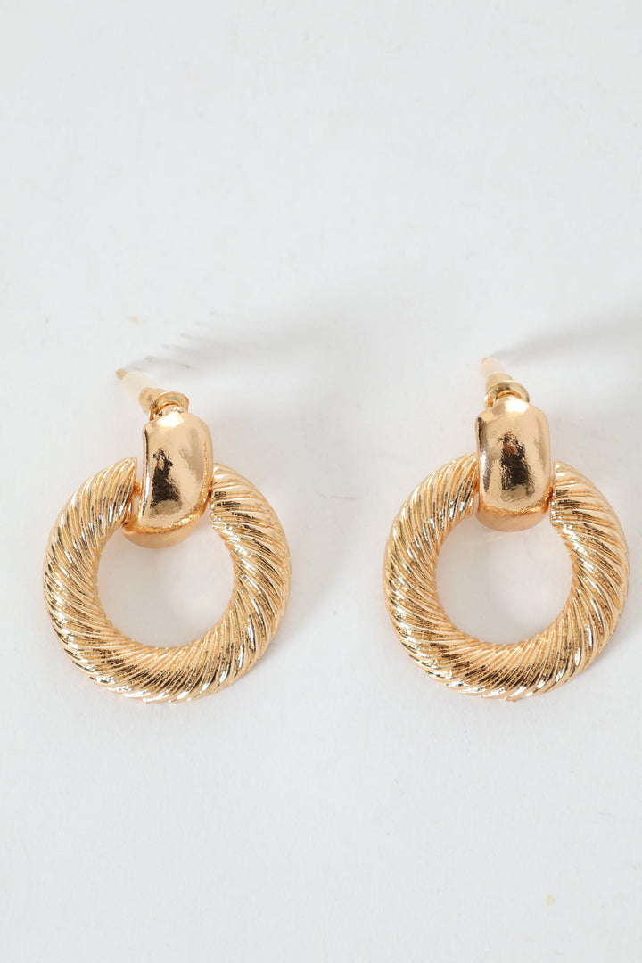 Textured Circle Drop Earrings - Gold
