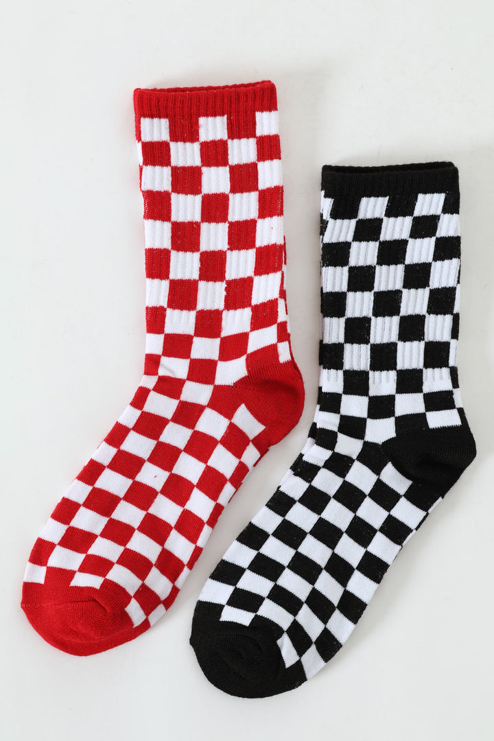 Boys 2 Pack Check Anklet Socks - Red/Black