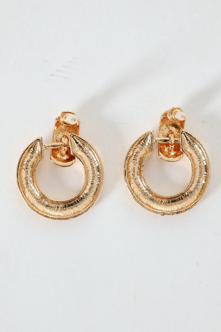 Textured Circle Drop Earrings - Gold