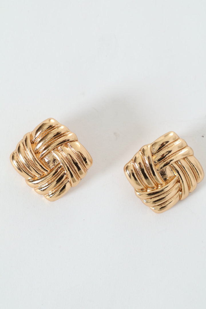 Ripple Square Stud Earrings - Gold