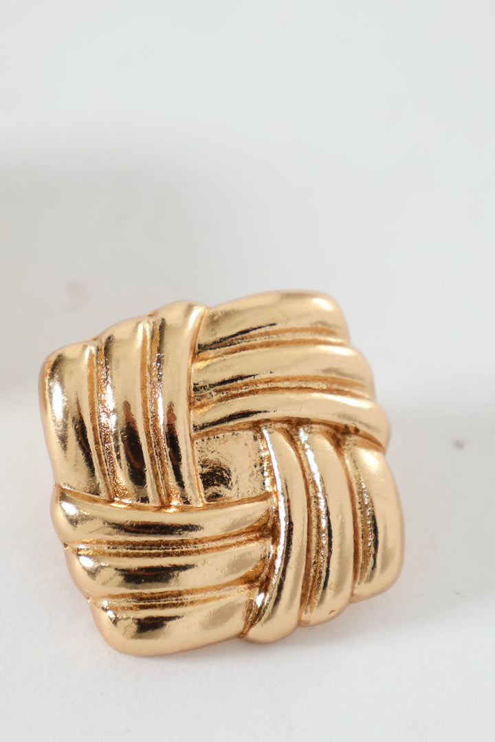 Ripple Square Stud Earrings - Gold