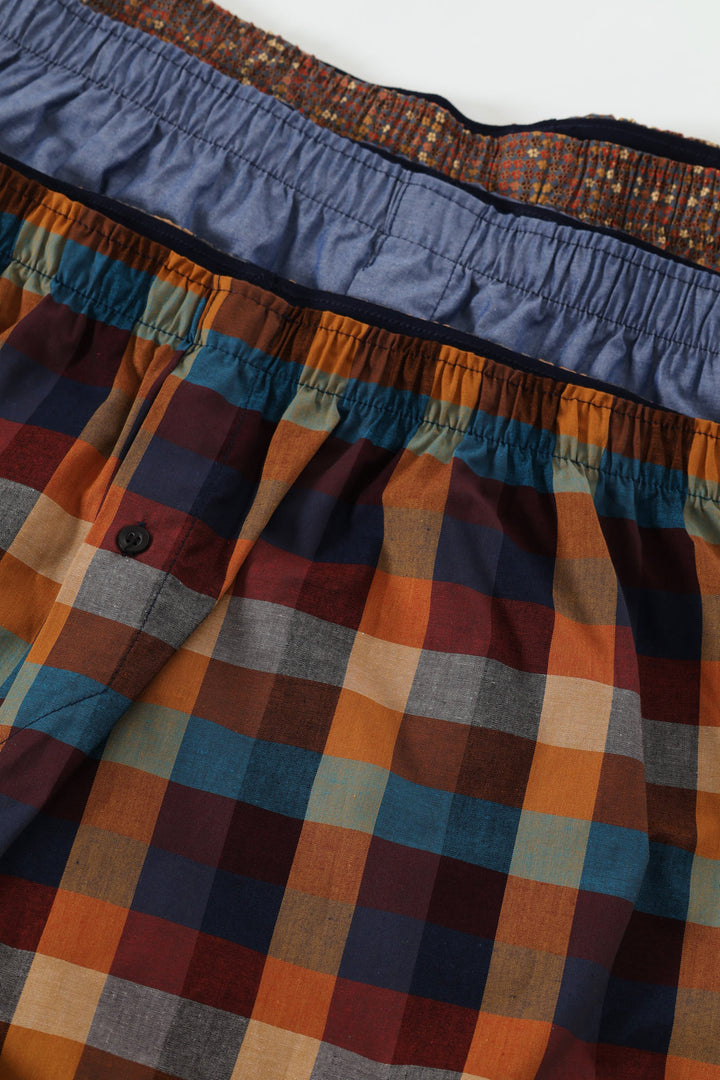 3 Pack Fashion Boxers - Blue/Brown
