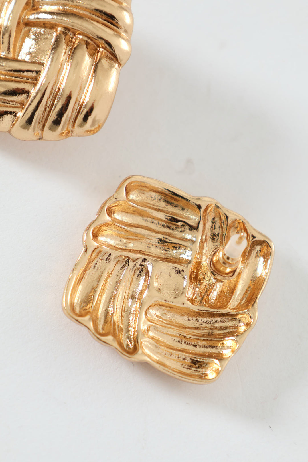 Ripple Square Stud Earrings - Gold