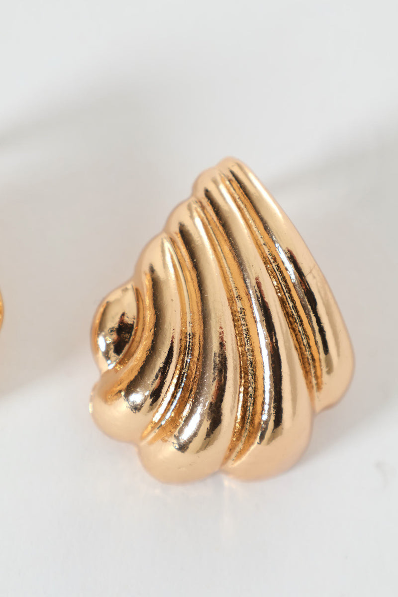 Rib Pattern Stud Earrings - Gold