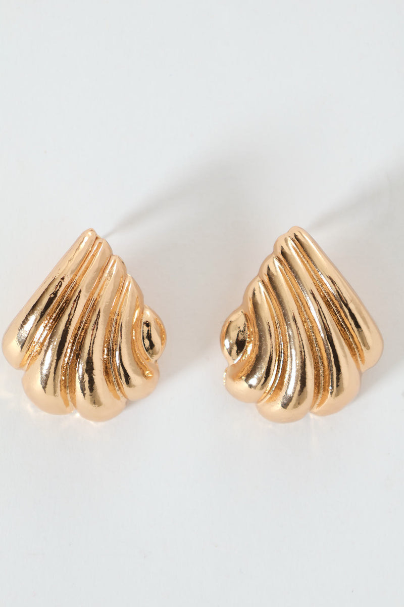 Rib Pattern Stud Earrings - Gold