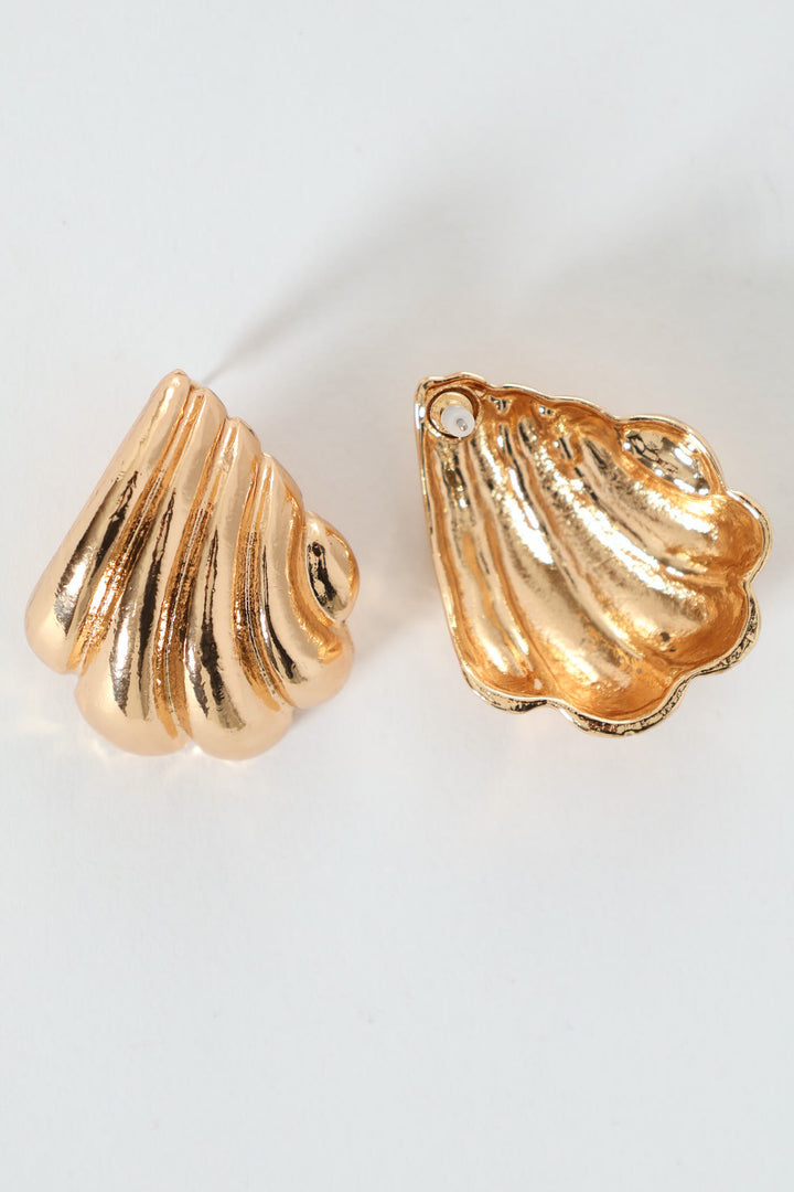 Rib Pattern Stud Earrings - Gold