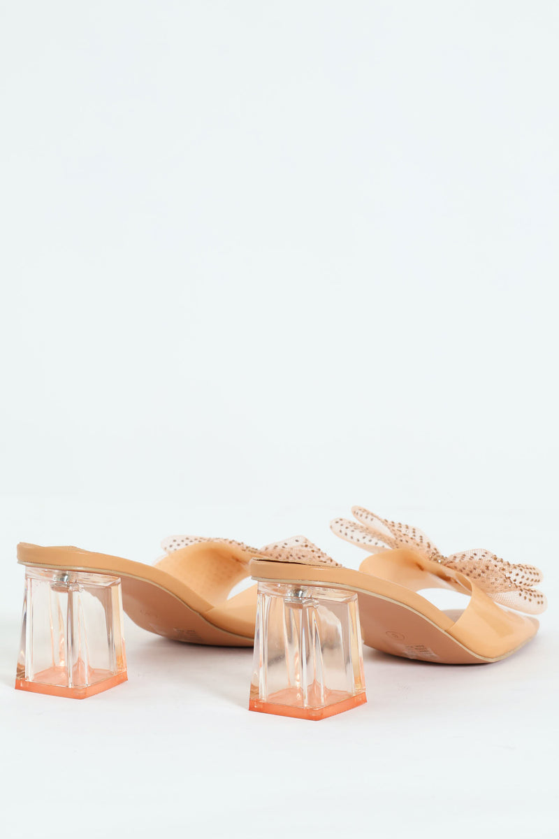 Self Colour Vinyl Sandal On Low Block Heel - Nude