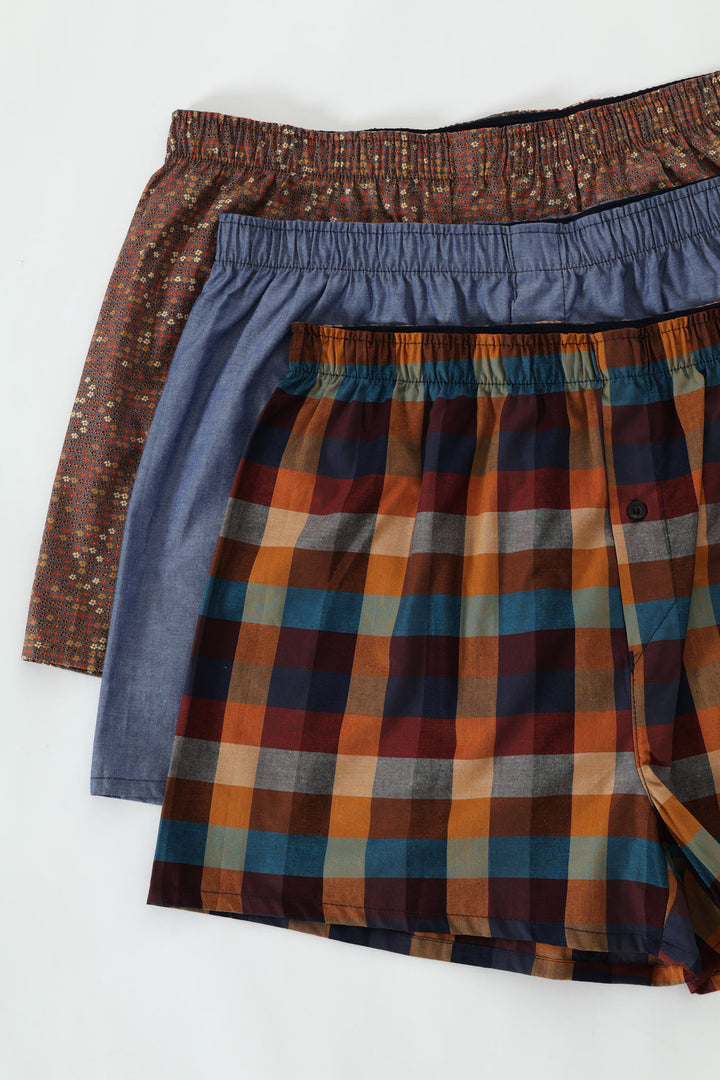 3 Pack Fashion Boxers - Blue/Brown