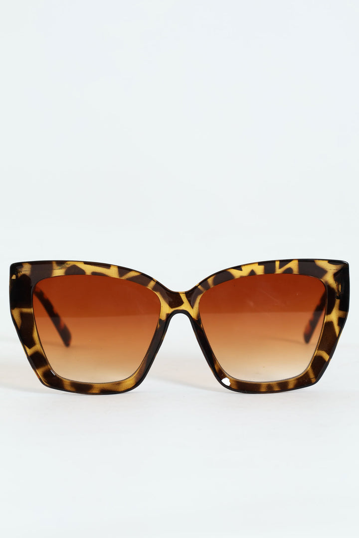 Bevelled Cateye Gradient Lense Sunglasses - Tortoise
