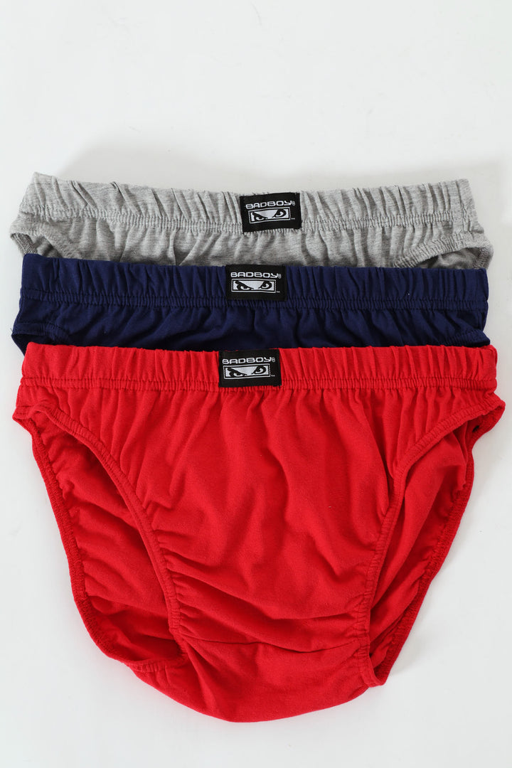 3 Pack Mini Briefs - Navy/Grey Melange/Red