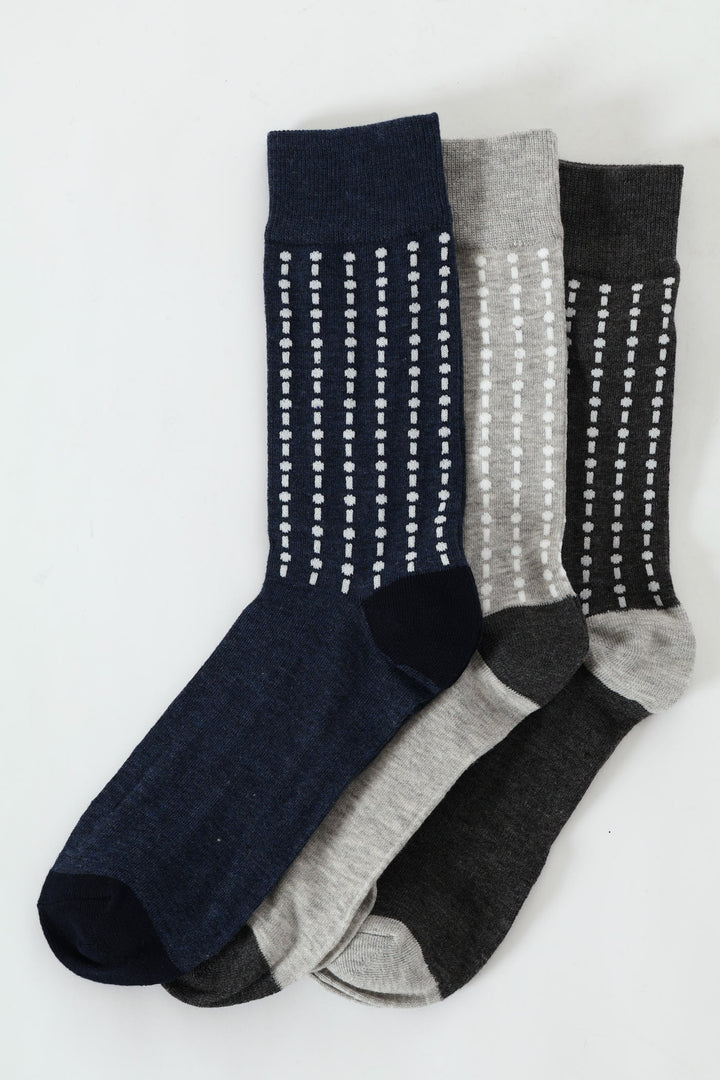 3 Pack Check Anklet Socks - Blue/Grey