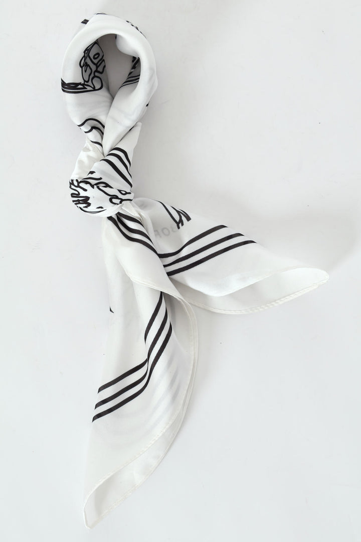 Silk Touch Dark Floral Blockprint Scarf - Black/White