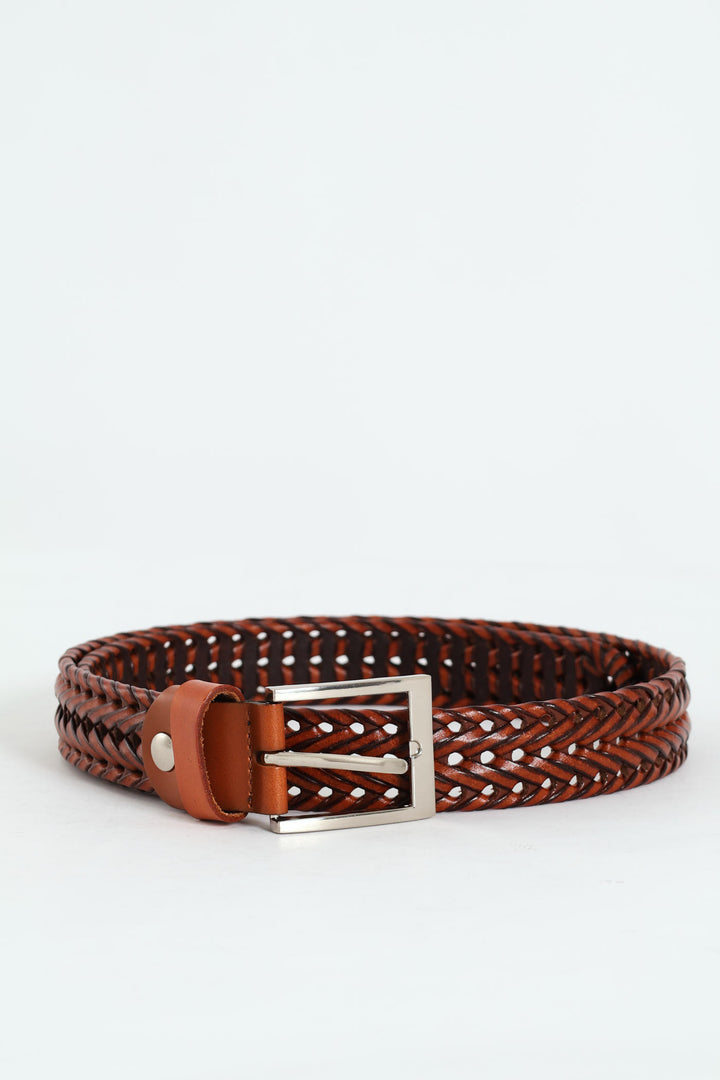 Woven Leather Belt - Brown