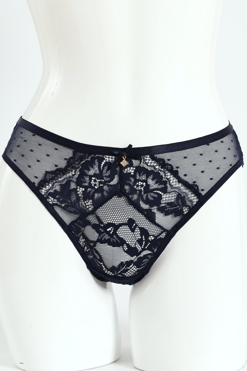 Mesh & Lace Bikini Panty - Navy