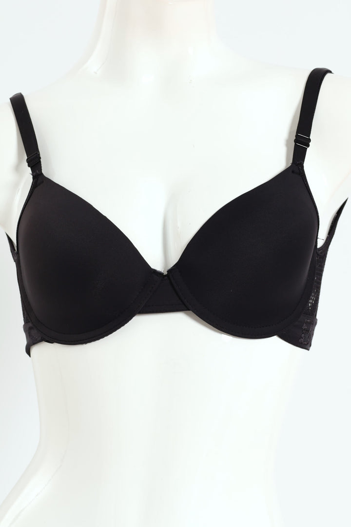 Lacey Padded Underwire Bra With Jaquard Elastic Band - Black