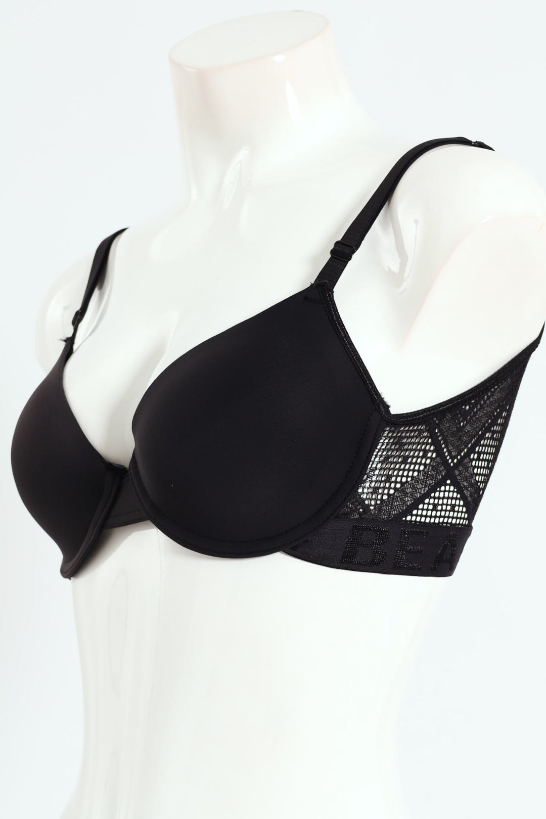 Lacey Padded Underwire Bra With Jaquard Elastic Band - Black