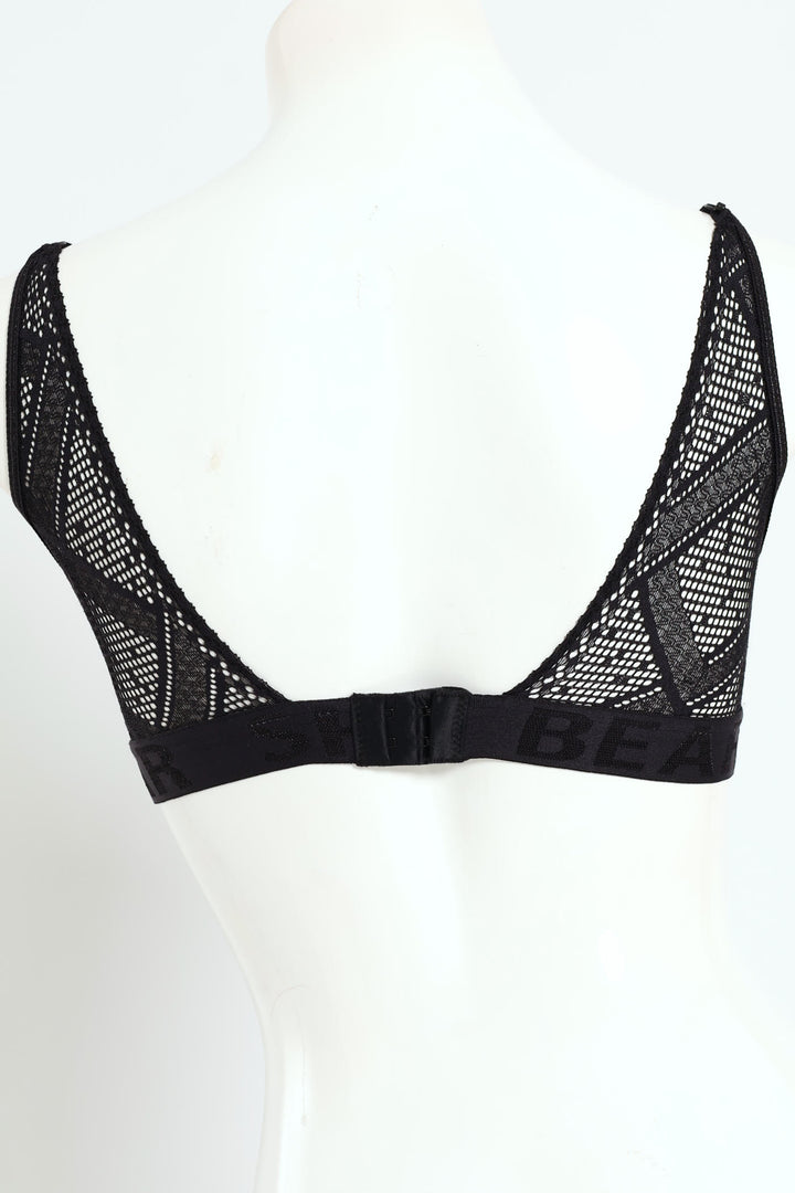 Lacey Padded Underwire Bra With Jaquard Elastic Band - Black