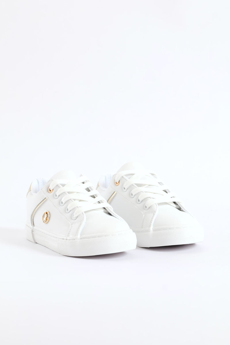 Girls Gold Trim Sneaker - White