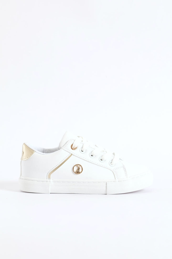 Girls Gold Trim Sneaker - White