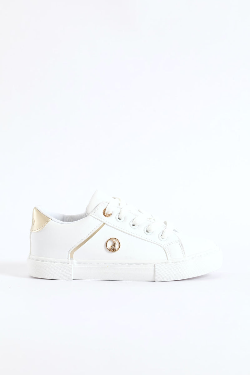 Girls Gold Trim Sneaker - White