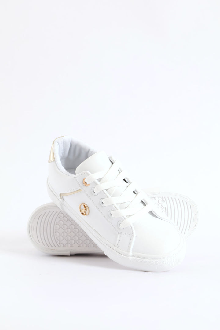 Girls Gold Trim Sneaker - White