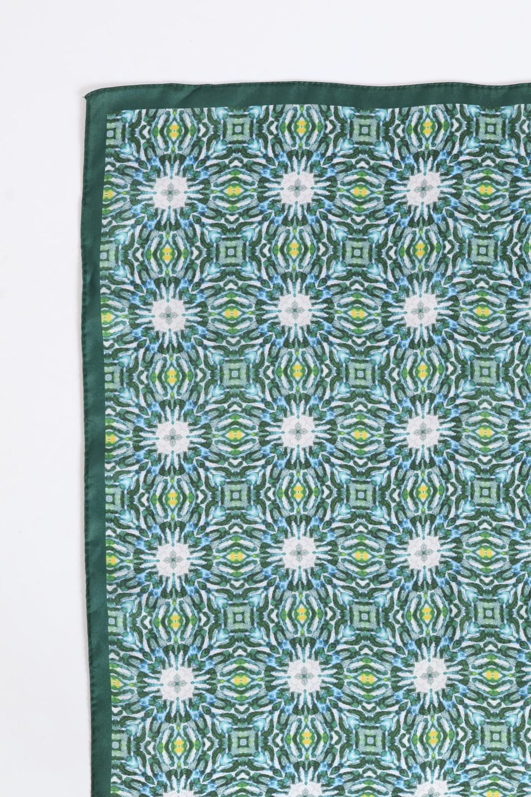 Floral Border Satin Feel Scarf - Green