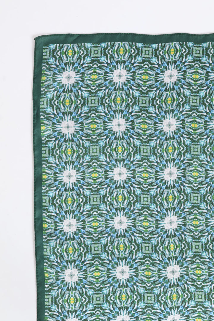 Floral Border Satin Feel Scarf - Green