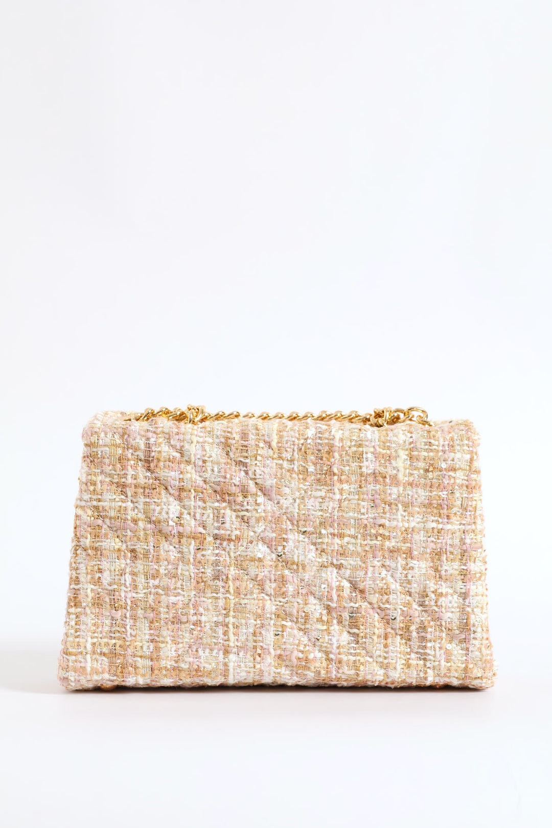Gold Clasp Tweed Quilt Satchel Bag - Taupe