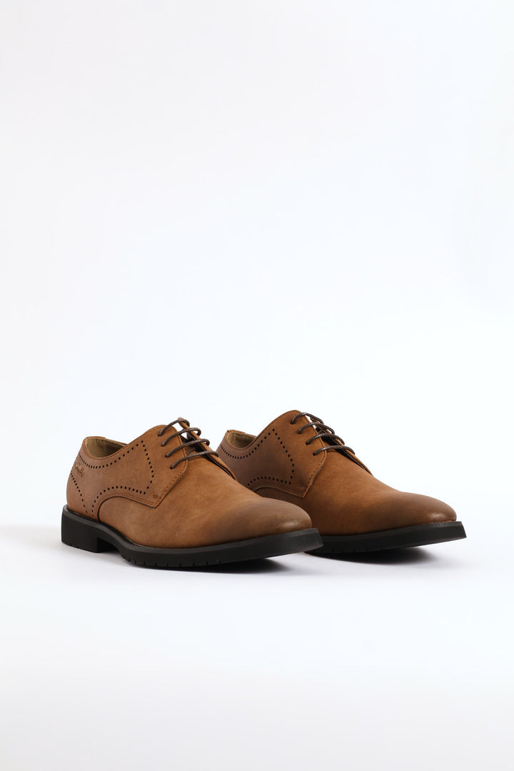 Punched Detail Smart Casual Derby Shoe - Tan