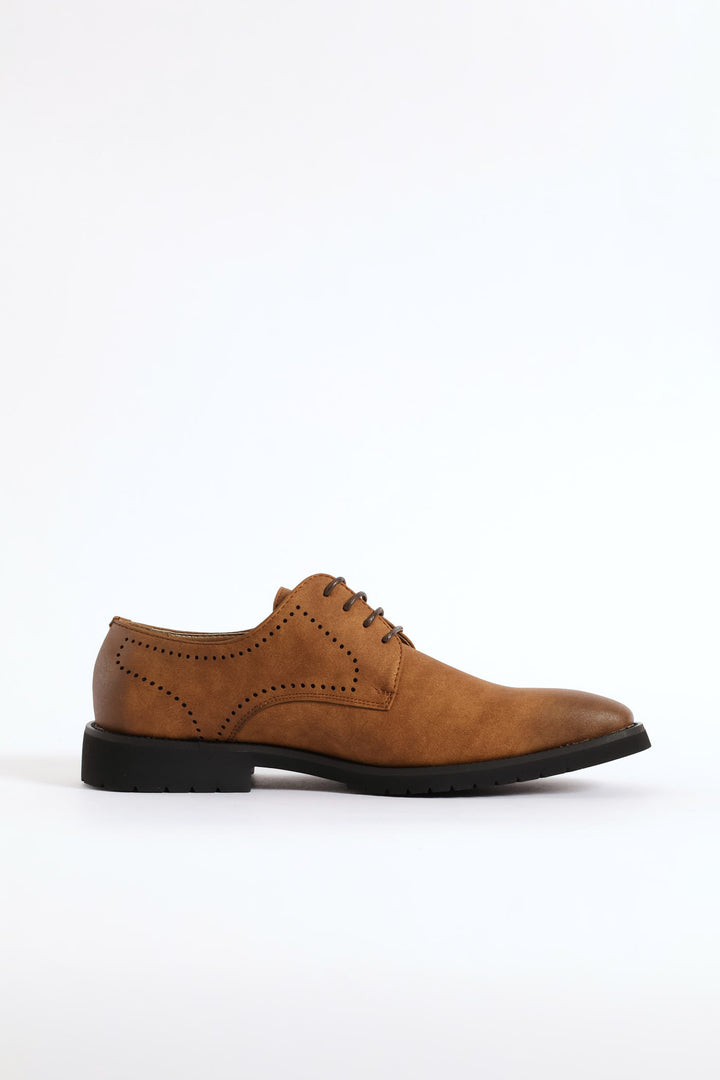 Punched Detail Smart Casual Derby Shoe - Tan