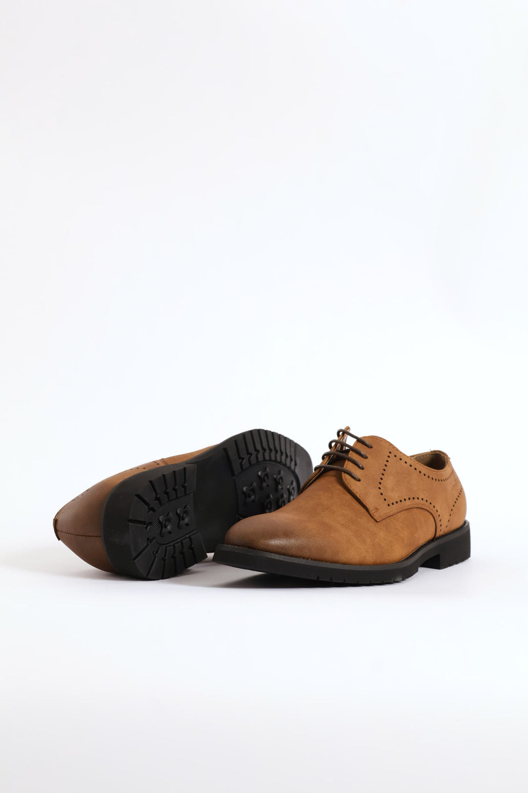 Punched Detail Smart Casual Derby Shoe - Tan