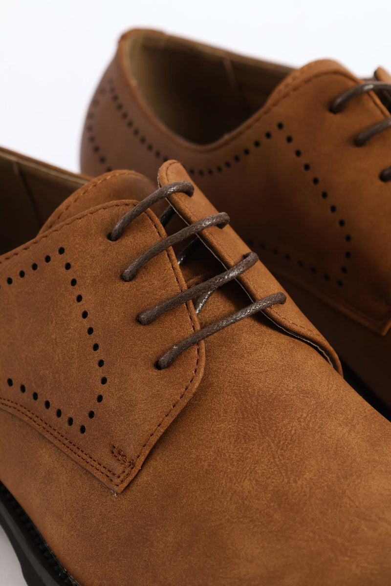 Punched Detail Smart Casual Derby Shoe - Tan