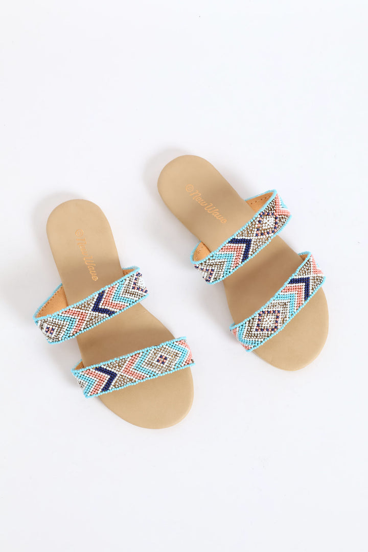 Girls Geo Beaded Double Band Sandal - Multi