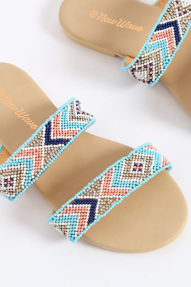 Girls Geo Beaded Double Band Sandal - Multi