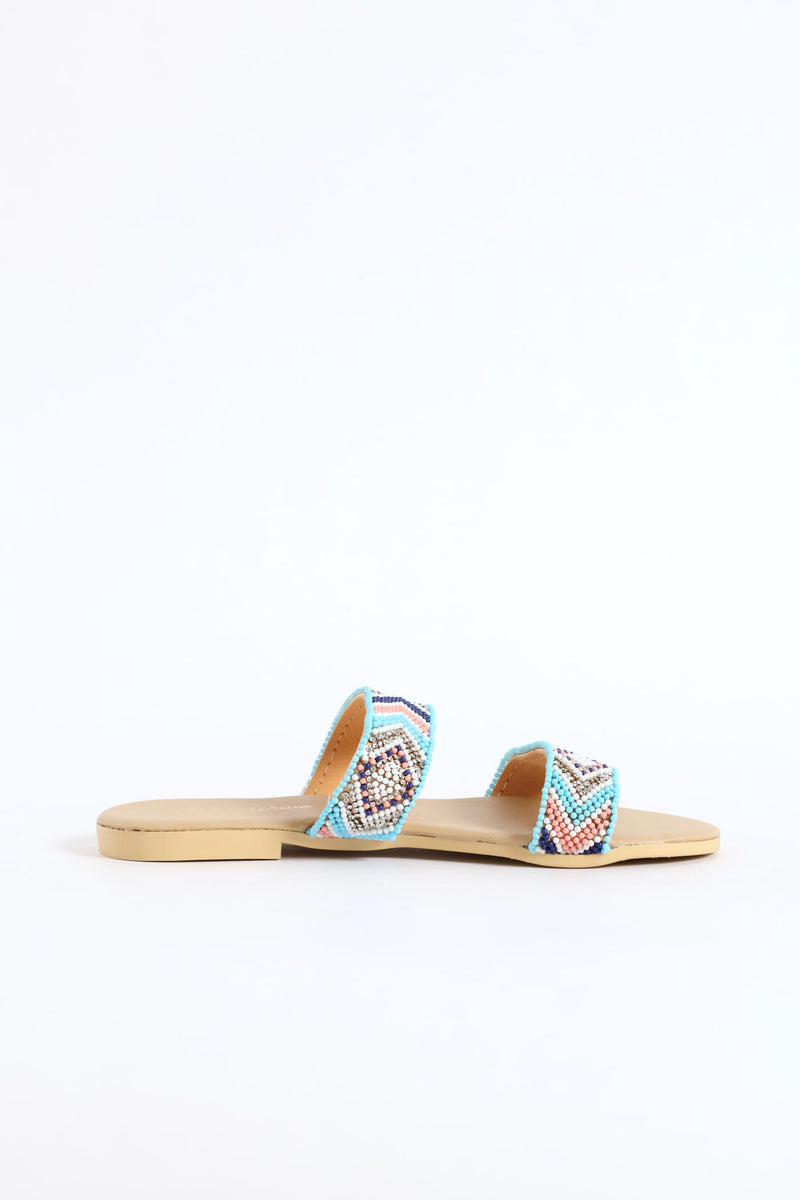 Girls Geo Beaded Double Band Sandal - Multi