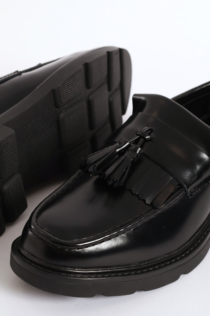 Fringe & Tassle Chunky Slip On - Black