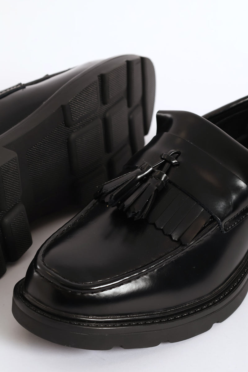 Fringe & Tassle Chunky Slip On - Black