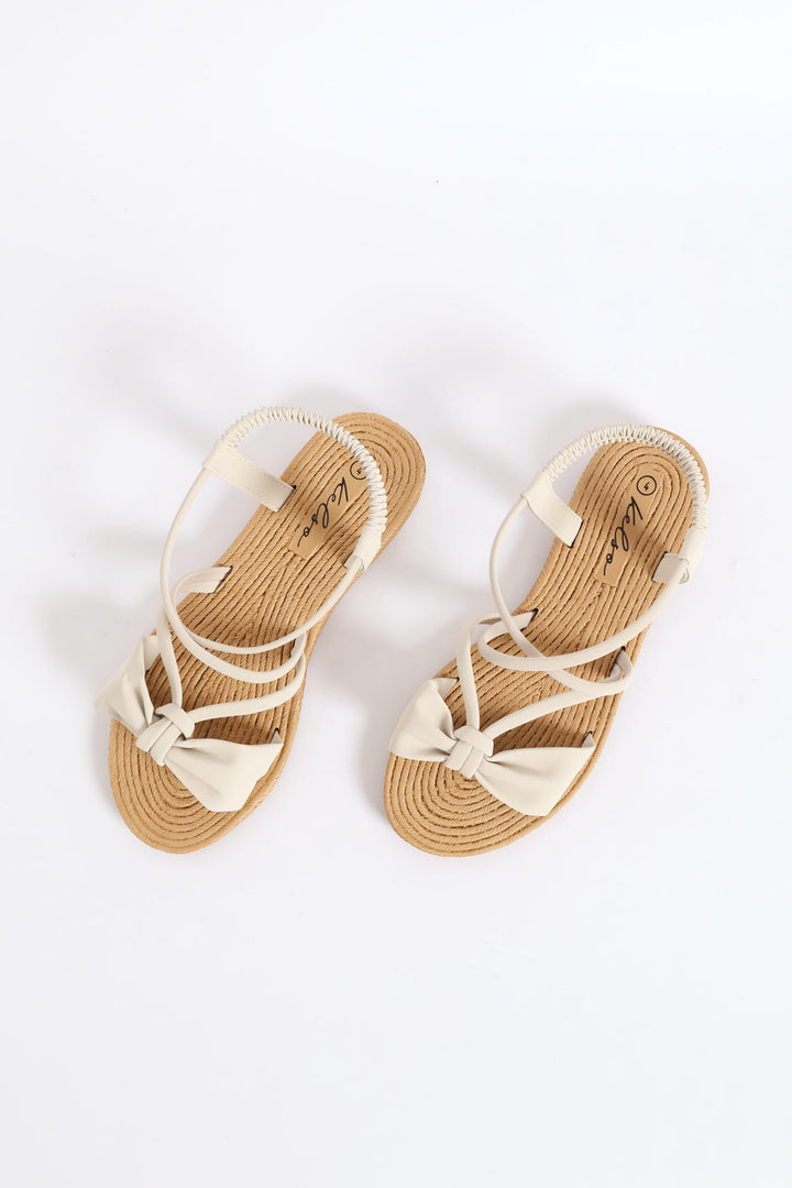Bow Elasticated Slingback Sandal - Natural