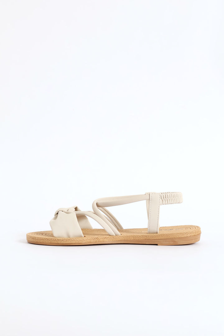 Bow Elasticated Slingback Sandal - Natural