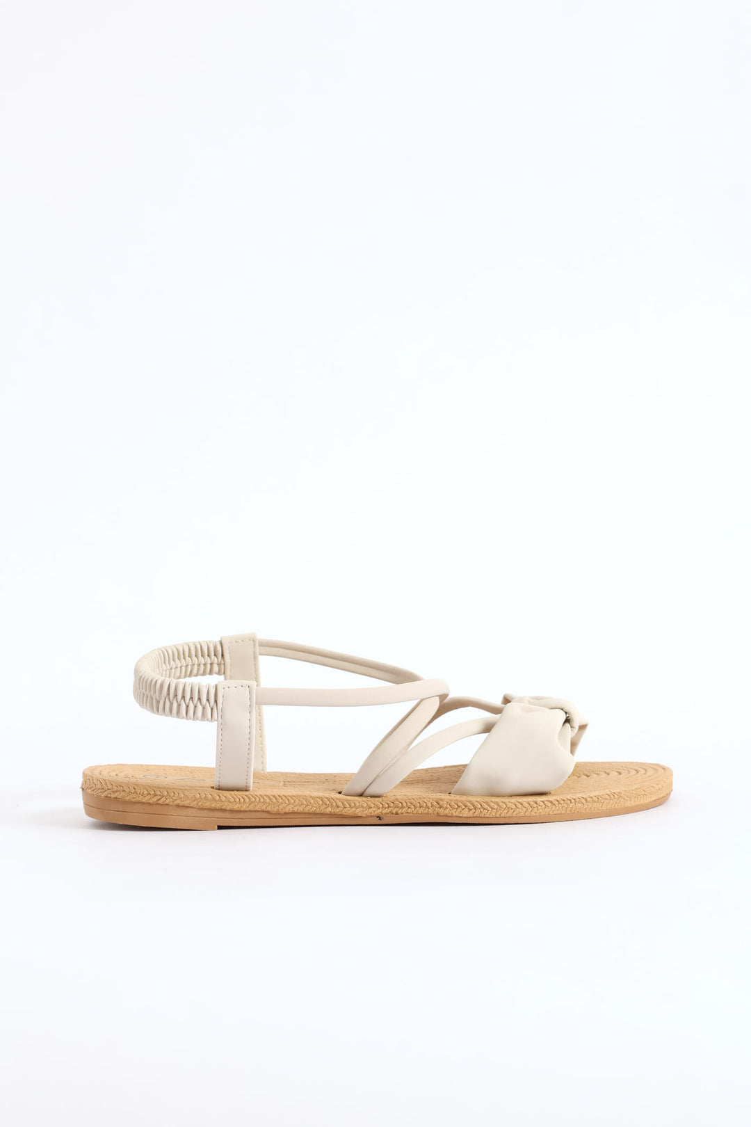 Bow Elasticated Slingback Sandal - Natural
