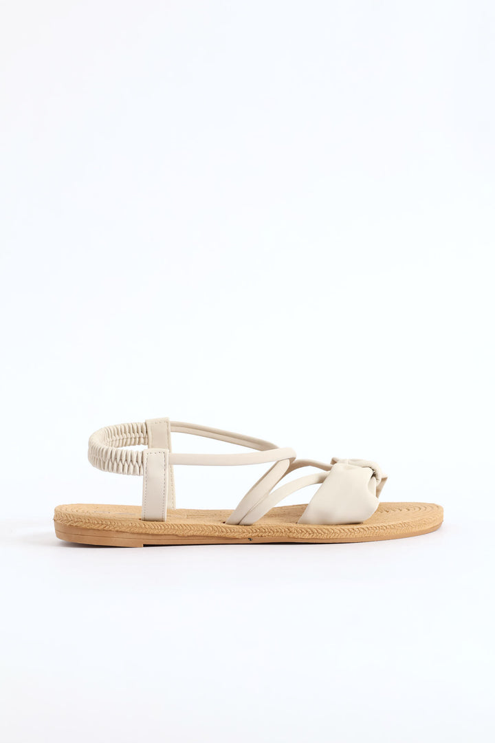 Bow Elasticated Slingback Sandal - Natural