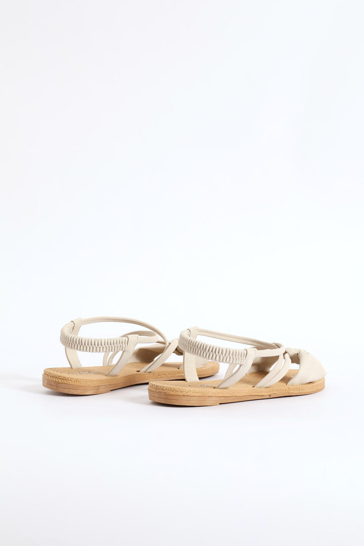 Bow Elasticated Slingback Sandal - Natural