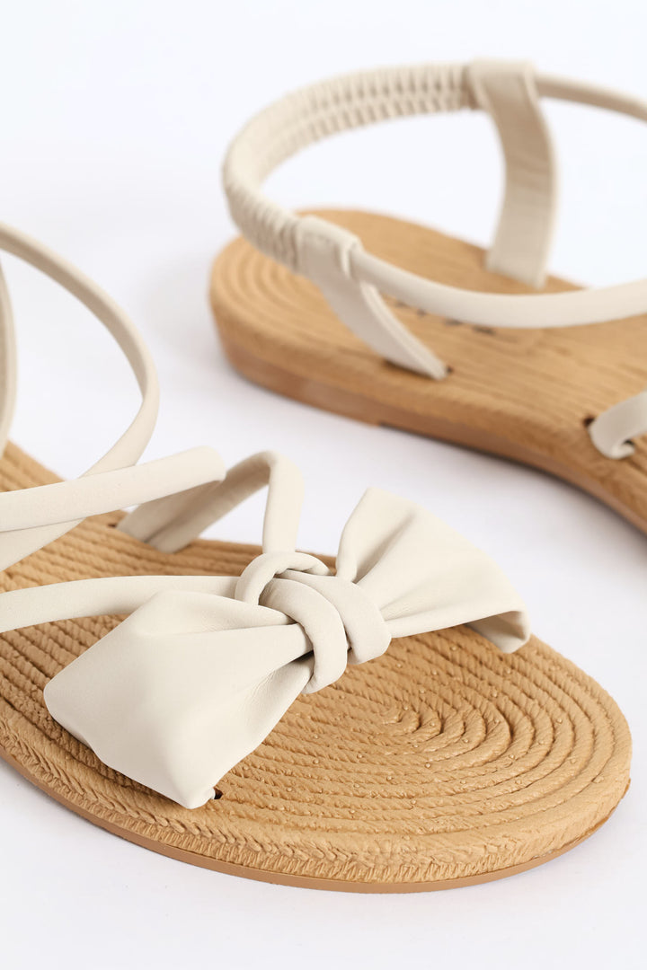 Bow Elasticated Slingback Sandal - Natural