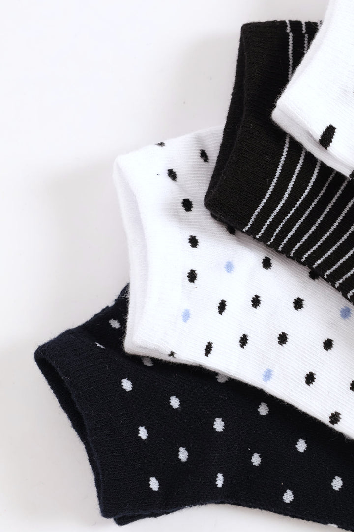 5 Pack Hearts & Spots Low Cut Fashion Socks - White/Navy