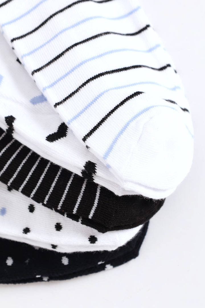5 Pack Hearts & Spots Low Cut Fashion Socks - White/Navy
