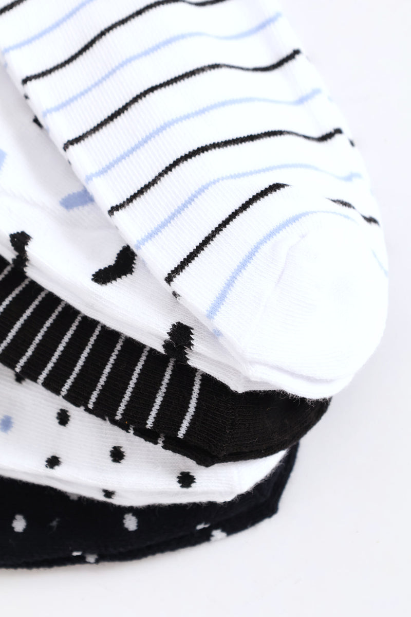 5 Pack Hearts & Spots Low Cut Fashion Socks - White/Navy